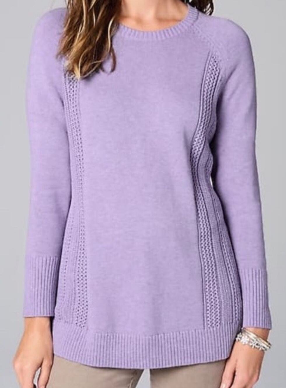 J. Jill Textured-Sides Crew Neck Sweater Winterberry lilac Large A010927